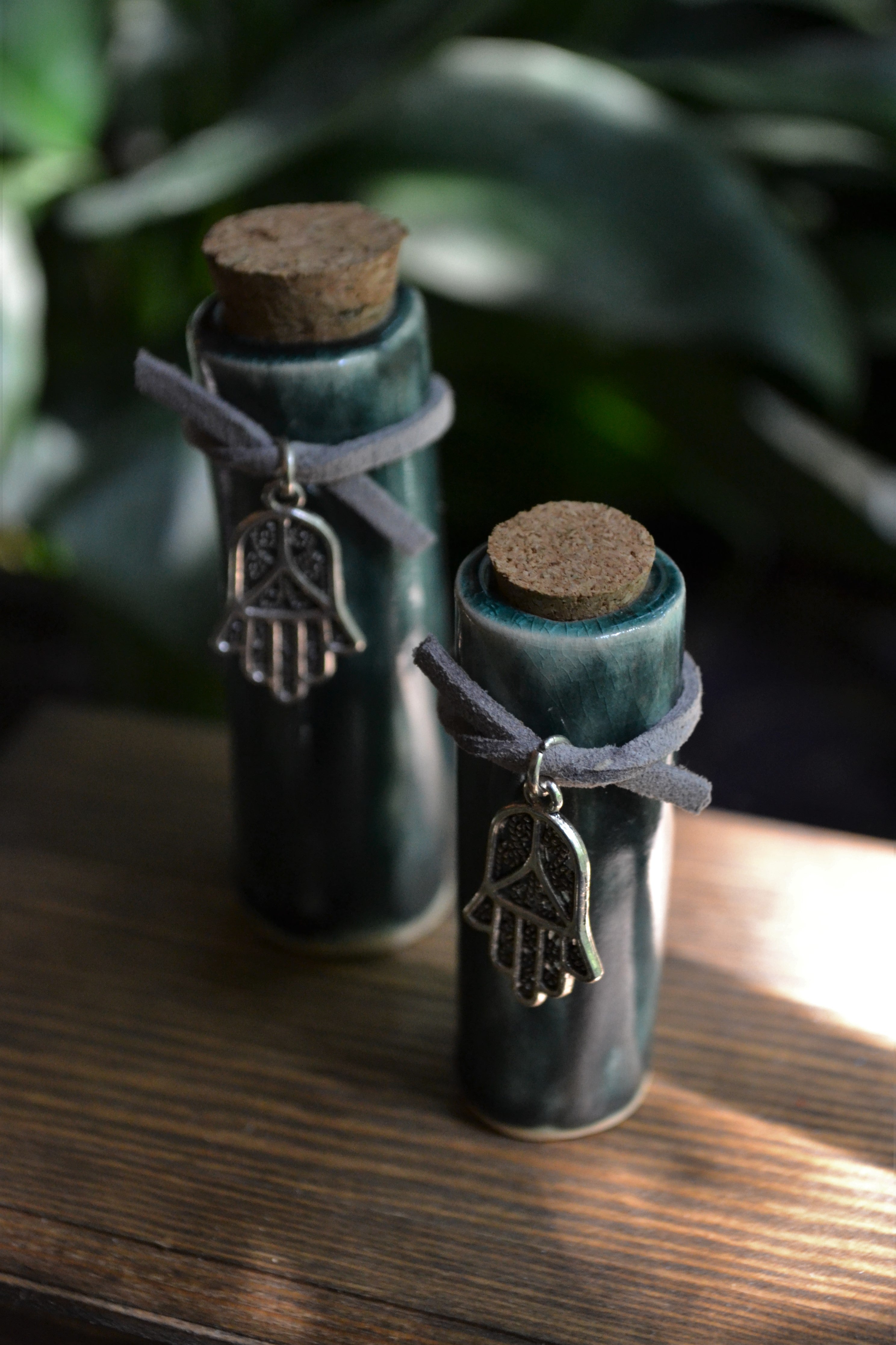 Deep Sea Green Ceramic Spell Bottles