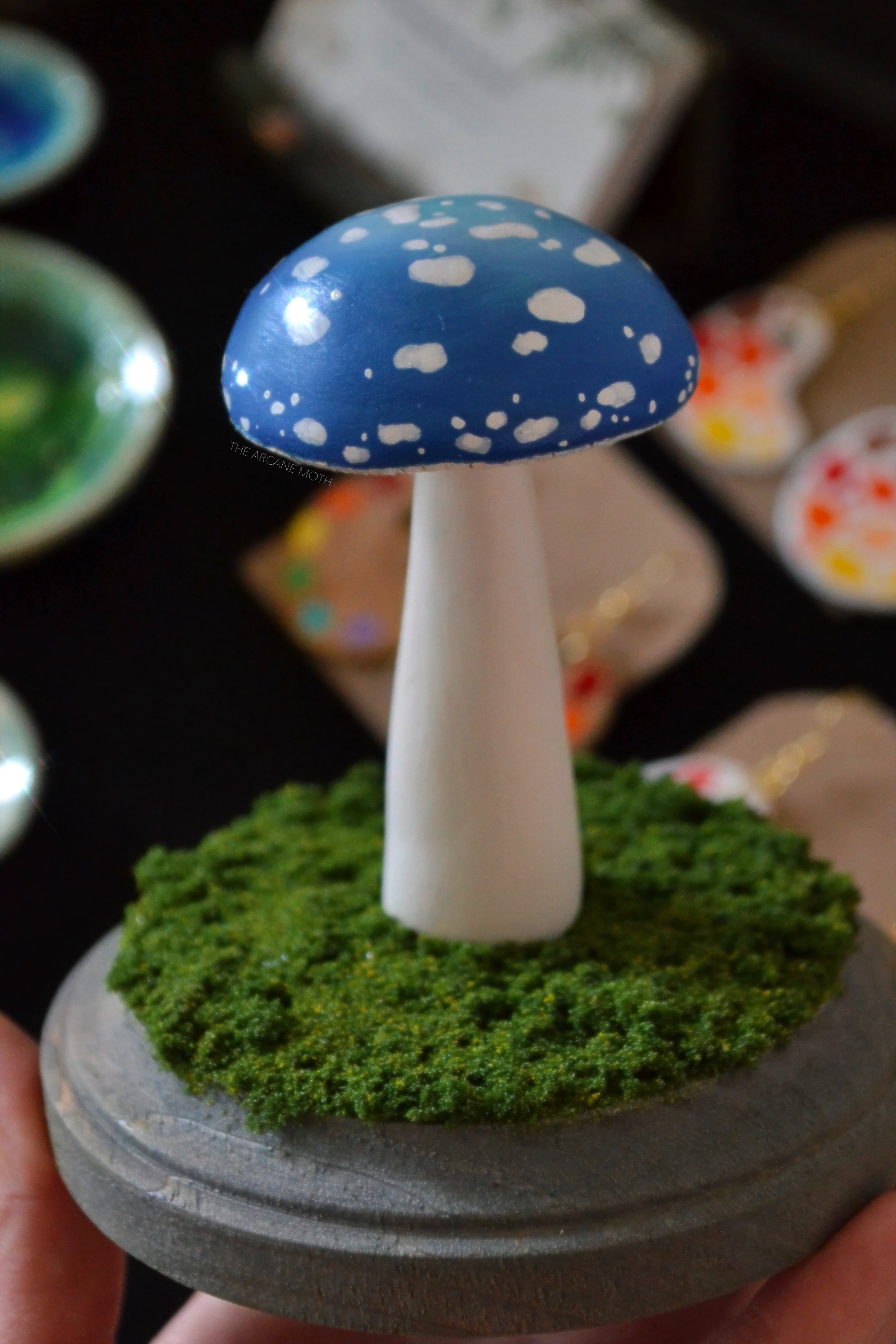 Blue Spotted Mushroom - Ceramic Mushroom Display